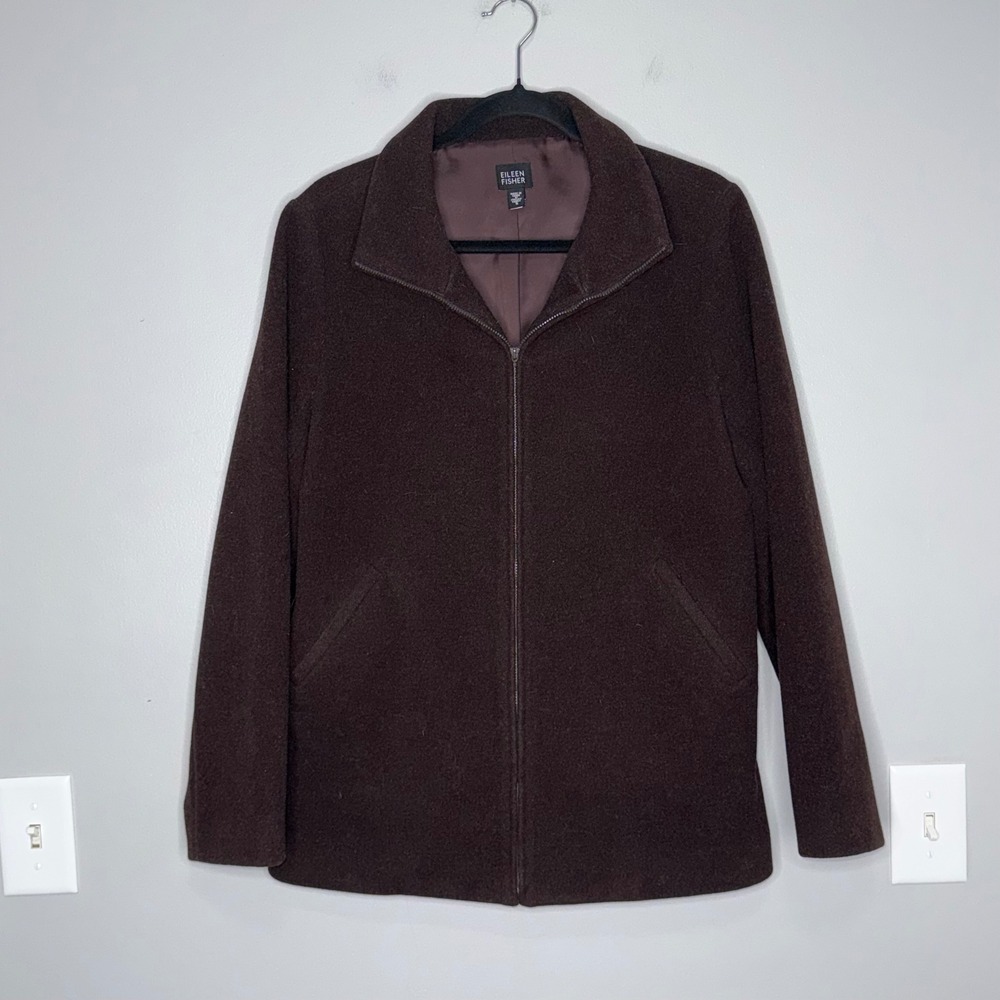 Eileen Fisher Wool‎ Jacket Womens Small Brown Excellent Italian Fabric Zip Up